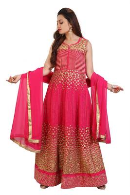 Pink Embroidered Georgette Anarkali Suit with Dupatta 1