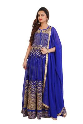 Blue Embroidered Georgette Anarkali Suit with Dupatta 1