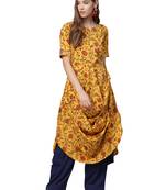 Yellow printed crepe kurtas-and-kurtis
