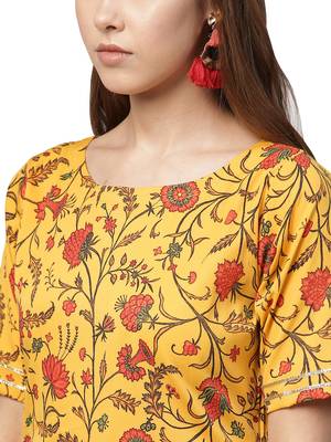 Yellow printed crepe kurtas-and-kurtis 3