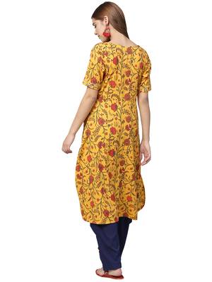 Yellow printed crepe kurtas-and-kurtis 4