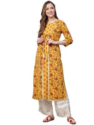 Yellow printed crepe kurtas-and-kurtis 1