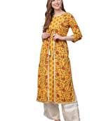 Yellow printed crepe kurtas-and-kurtis