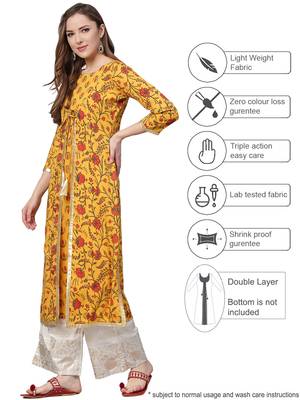 Yellow printed crepe kurtas-and-kurtis 2