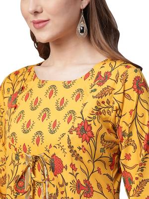 Yellow printed crepe kurtas-and-kurtis 3