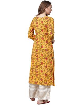 Yellow printed crepe kurtas-and-kurtis 5