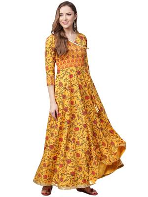 Yellow printed crepe kurtas-and-kurtis 1