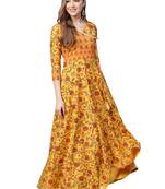 Yellow printed crepe kurtas-and-kurtis