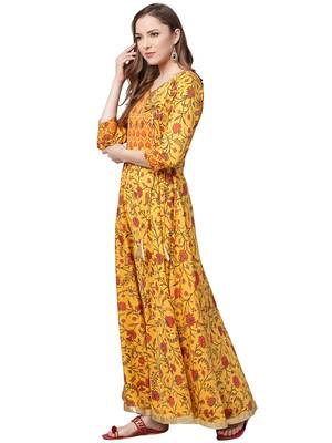 Yellow printed crepe kurtas-and-kurtis 2