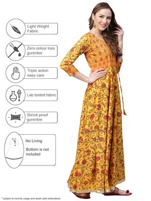 Yellow printed crepe kurtas-and-kurtis 3