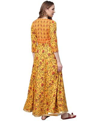 Yellow printed crepe kurtas-and-kurtis 5
