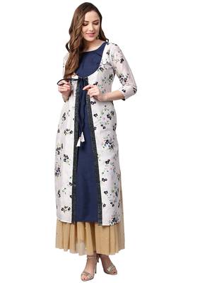 Cream printed polyester kurtas-and-kurtis 1