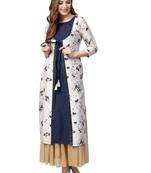 Cream printed polyester kurtas-and-kurtis