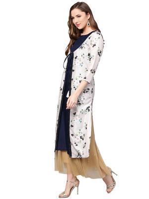Cream printed polyester kurtas-and-kurtis 2