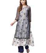 Blue printed polyester kurtas-and-kurtis