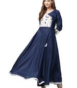 Blue printed polyester kurtas-and-kurtis