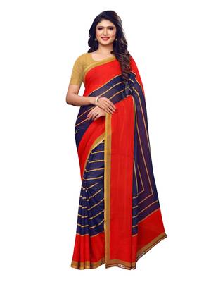 Navy Blue Printed Georgette Saree With Blouse 1