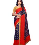 Navy Blue Printed Georgette Saree With Blouse