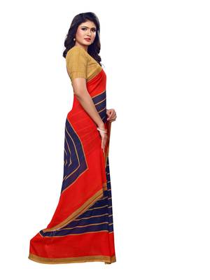 Navy Blue Printed Georgette Saree With Blouse 3