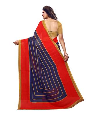 Navy Blue Printed Georgette Saree With Blouse 4