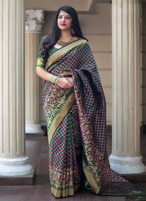 Multicolor woven banarasi silk blend saree with blouse 1
