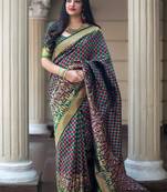 Multicolor woven banarasi silk blend saree with blouse