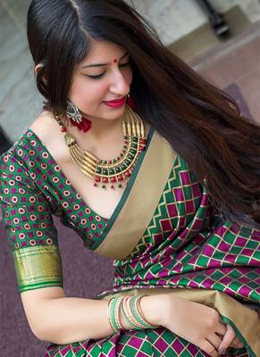 Multicolor woven banarasi silk blend saree with blouse 2