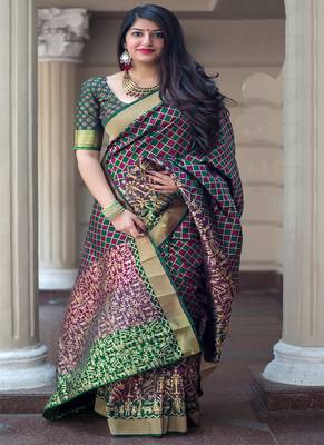 Multicolor woven banarasi silk blend saree with blouse 3