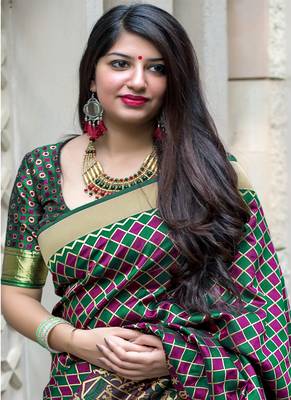 Multicolor woven banarasi silk blend saree with blouse 4