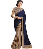 Navy blue embroidered fancy fabric saree with blouse