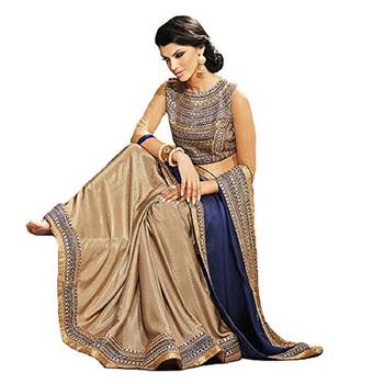 Navy blue embroidered fancy fabric saree with blouse 3
