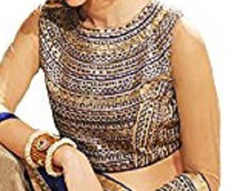 Navy blue embroidered fancy fabric saree with blouse 4