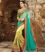 Sea green embroidered georgette saree with blouse
