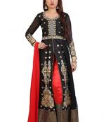 Black  Embroidered Georgette Semi stitched Anarkali with Pant