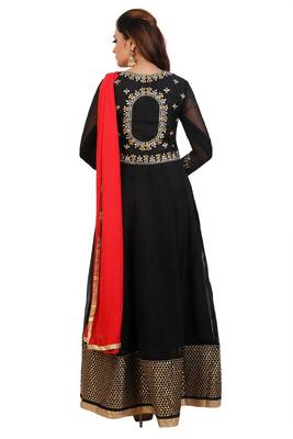 Black  Embroidered Georgette Semi stitched Anarkali with Pant 3