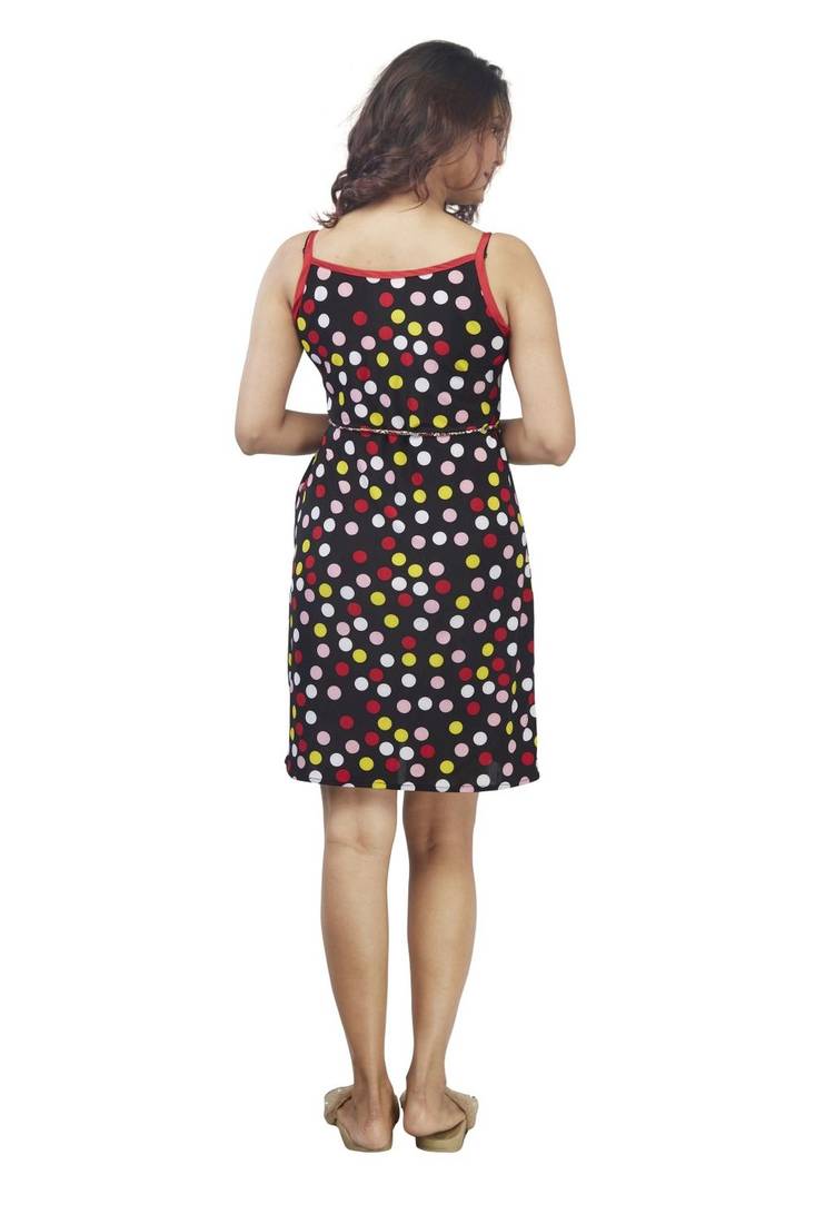 IMJI Nightwear Black Spagiti Short Printed Knitted Nighty For Women