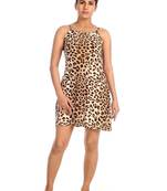 IMJI Nightwear Cheetah Printed Brown Spaghetti Knitted Short Nighty For Women Size S & L