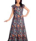 IMJI Nightwear Printed Umbrella Rayon Multicolour Long Nighty For Women Size M & XL