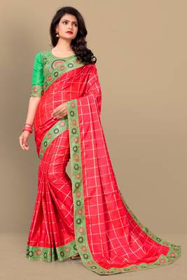 Pink embroidered art silk saree with blouse 1