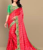 Pink embroidered art silk saree with blouse