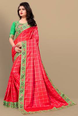 Pink embroidered art silk saree with blouse 2