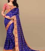 Blue embroidered art silk saree with blouse