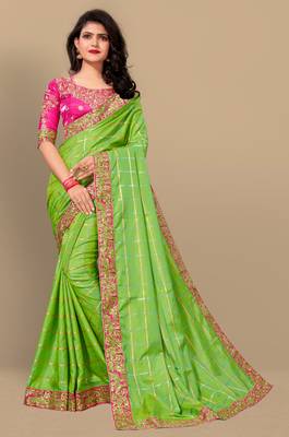 Green embroidered art silk saree with blouse 1
