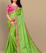 Green embroidered art silk saree with blouse