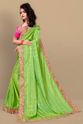Green embroidered art silk saree with blouse 2