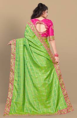 Green embroidered art silk saree with blouse 3