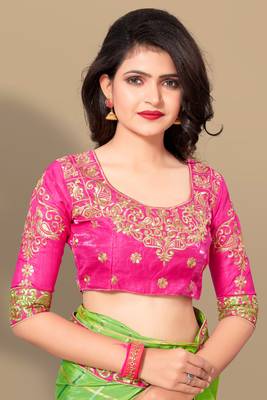 Green embroidered art silk saree with blouse 4