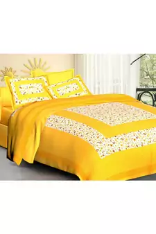 Rudra Fanatic Yellow Cotton Double Bedsheet with Floral Print