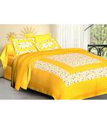 Rudra Fanatic Yellow Cotton Double Bedsheet with Floral Print