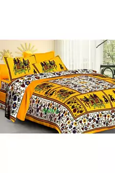 Rudra Elephant Printed Traditional Jaipuri Cotton Double Bedsheet with 2 Pillow Covers